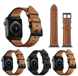 Genuine Grain Cow Leather Watch Strap For Apple iWatch Series 1 2 3 4 5 6 7 8 SE Smart Watch Band Replacement Accessories Wristban2855652