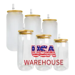 USA Warehouse 16oz Beer Glasses Can Shaped Frosted Clear Sublimation Blanks Tumblers Mason Jars Juice Cocktail Drinking Cups NEW