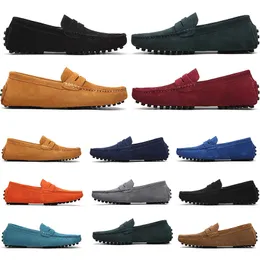 mens women outdoor Shoes Leather soft sole black red orange blue brown orange comfortable Casual Shoes 025