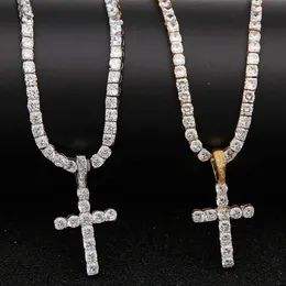4mm Pendant Necklaces Men Women Hip Hop Cross Necklace With Zircon Tennis Chain Iced Out Bling Jewelry Fashion Gift Z7Uv#