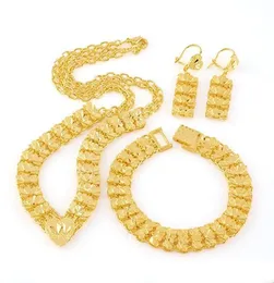 24K Solid Yellow Gold Real Filled Bracelet Earring Necklace Pendant Set Special8758395