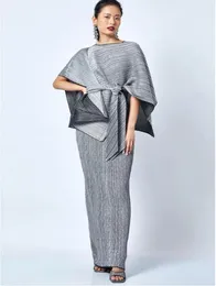 Abito Miyake Pieghettato 2022 Estate Cintura Designer Originale Abito Plus Size Tre Pezzi Abaya Imposta Abiti Musulmani Eleganti di Alta Moda