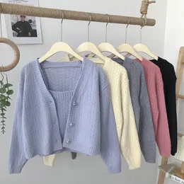 Cardigan Cardigan autunno sciolto monopetto con scollo a V a maniche lunghe lavorato a maglia da donna coreano con cardigan a due pezzi con gilet corto a strati