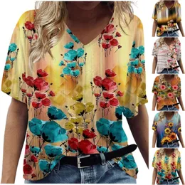 여자 T 셔츠 여성 세련되고 다재다능한 독특한 V- 넥 고급 고급 인쇄 탑 캐주얼 티셔츠 Blusa Mujer Moda 2023