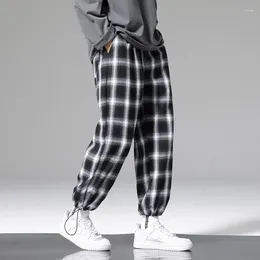 Men's Pants Black And White Plaid Men's Straight Loose Couples Wide-legged Casual All-match Korean Drawstring Trousers For Men