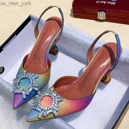 Dress Shoes Summer Womans High Heels Shoes Fashion Luxury Pointed Toe Diamond Crystal Rainbow Pumps Ladies Wedding Shoes Zapatos Mujer L230518