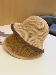 Geniş Kenarlı Şapkalar GANNI El Dokuması Pamuk İpliği İlkbahar ve Yaz Düz Renk Mevsimi Balıkçı Şapkası Güneş Kremi Toz Kapağı Oymalı Nefes Alabilir G230224