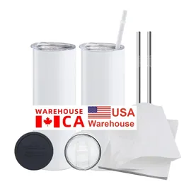 USA CA Warehouse 25pc/carton STRAIGHT 20oz Sublimation Tumblers Blank Stainless Steel Mugs DIY Tapered Vacuum Insulated Car Coffee Ready to ship J0531