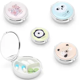 Rings Portable Cute Travel Pill Box with Mirror Metal Round 7 Days Weekly Medicine Pill Container Case Jewelry Necklace Ring Organizer