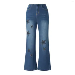Women's Jeans 2000s Cargo Denim Pants Y2k Aesthetic Women Low Waist Flared Trousers With Star Pattern Fairy Grunge Streetwear