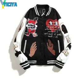 YICIYA Pilot Bomber Giubbotti per uomo Sport Colletto da baseball Manica in pelle Streetwear Cucito Hip Hop Varsity Letterman Capispalla Fit Tops Cappotto cargo Embriodery