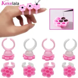 Verktyg DIY Eyelash Extension Fans Blommande kopplim Holder Ring Blomma Form Pigment Tray för ympning av ögonfransar Partihandel