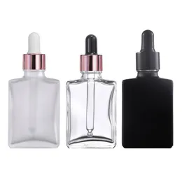 Devices Gotero de Cristal Transparente para aceites esencialles botella prostokątny de vidrio con tapa de gedero de oro Rosa Color Mugro