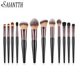 Fırçalar Saiantth PVC 12 PCS Kabaka Kahve Tüp Makyaj Fırçaları Kit Yüksek Uçlu Ahşap Tutma Tutma Temel Allık Göz Farı Eyeliner Dudak Pincel