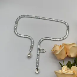 New Silver Diamond Necklace Water Drop Alphabet Design Pearl Pendant Bracelet Retro Temperament Set Long Chain Accessories Gift