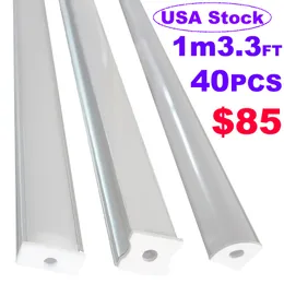 Aluminum Channel for LED Strip Lights, U V Shape Aluminum LED Channel with Opal Diffuser, Screw Fixed End Caps and Mounting Clips, LED Aluminum Profile Heatsink usalight