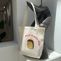 Kvällspåsar Kvinnor Canvas Axelväska Toast Design Böcker Kvinnlig bomullsduk Shopping Eco Handväska Tote Återanvändbar livsmedelsbutik