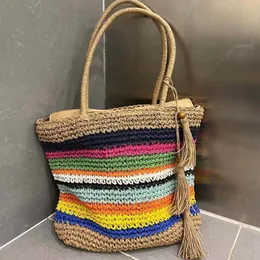 Large Capacity Women Lafite Grass crossbody Weaving Tote Shopping Bag Vegetable Basket Bucket Straw Bags Hollow Summer Vacation Beach Travel Shoulder Handbag MM