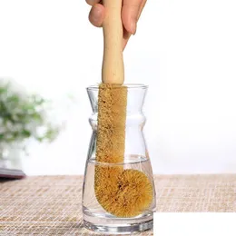 Чистящие щетки деревянная чашка щетки кокосовая пальма с длинной ручкой для очистки бутылочки горшок для мытья стеклянная посуда Home Kitchen Tool Vt0743 Drop Dhoxc