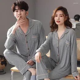 女性用スリープウェアカップルモーダルセット女性男性パジャマセットスプリングホーム服スーツアンサンブルhomme pajama pijama masculino2023