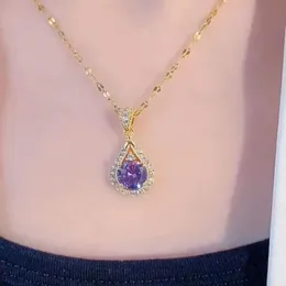 18. K Yellow Purple Crystal Droplet Pendant Necklace Women's New Style Charm Pendant Birthday Present