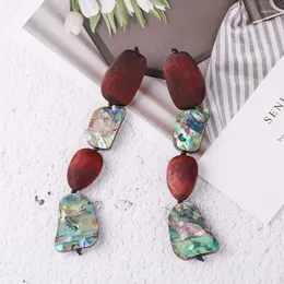 Kolczyki Dangle Vanssey Fashion Ethnic Bohemia Waterdrop Mother of Pearl Shell Wood Long Party Wedding Akcesoria dla kobiet 2023