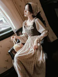 Lässige Kleider Mittelalterliche Cottagecore Mori Mädchen Kleid Frau Vintage Französisch Stil Prairie Chic Rasen Retro Vestido Festa