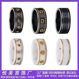 2023 New designer jewelry bracelet necklace ring Chaopai Sterling ancient black White Ceramic Ring 18K bee planet couple male female