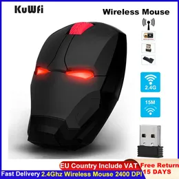 Mouse kuwfi sem fio para jogos, mouse para pc gamer, botão silencioso, clique 800/1200/1600/2400dpi ajustável para pc/laptop