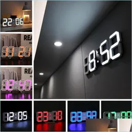 Wall Clocks Modern Design 3D Led Clock For Living Room Decor Digital Alarm Home Office Table Desk Night Display Drop Delivery Garden Dhgop