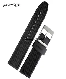 JAWODER Watchband 24mm Men Watch Bands Black Waterproof Diving Silicone Rubber Strap Stainless Steel Silver Pin Buckle for Breitli3612365
