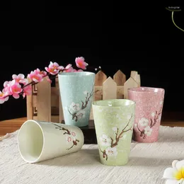 カップソーサーWhyou 4piece/lot Retro Coffee Mug Milk Hand Painted Birthday Valentine Gift Drinkware Water Lover Cup Glass