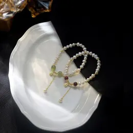 Natural freshwater pearl bracelet women's bracelet Hotan Jade small design luxury retro senior girlfriend hand jewelry