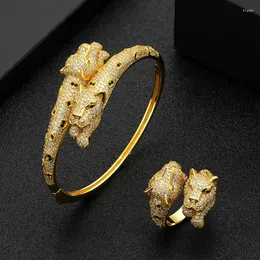 Collana Orecchini Set Zlxgirl Gioielli a forma di leopardo Animale da uomo Set di anelli da sposa per uomo Bracciale con zirconi Anel Aneis