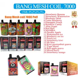 Original Bang Mesh Coil 7000 bang vape Puffs Bars Disposable E cigarettes Vape Pen 15ml Pre-filled Pods Cartridge 850mAh
