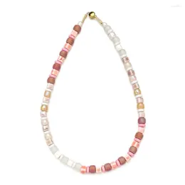 Choker ZMZY Sweet Trend Colour Boho Necklace Color Glass Clay Beads Square Beach Femme Jewelry Gift