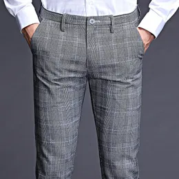 Blazers ICPANS Stretch Plaid Dress Pants Men Slim Fit Men Suit Pants Length Formal Business Summer Suit Pants for men Trousers