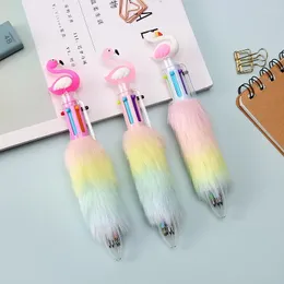 Random 1Pc Creative Personalized Flamingo Styling Ballpoint Pen Colorful Plush Decorative Students Stationery