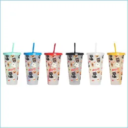 Other Drinkware Creative Cold Colorchanging Plastic Cups Halloween Decoration Juice Cup With Lid And St Drop Delivery Home Garden Ki Dhgqz