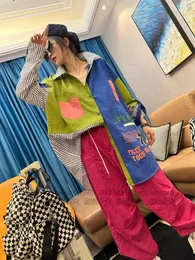 Blusas para mujer, camisa a rayas de manga larga informal holgada de estilo coreano de estilo coreano para mujer, verano 2023, combinación de colores de un solo pecho