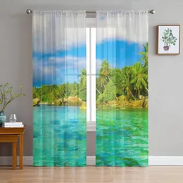 Curtain Dream Shore Palms Tulle Sheer Cretans para a janela da cozinha sala de estar moderna Voile Bedroom Drapes