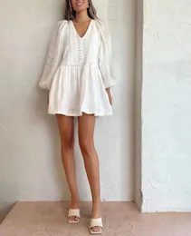 Australian designer dress lantern sleeve white embroidered linen mini dress
