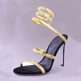 New Luxury Round Head Rhinestone Slotted High Heel Sandals Fashion Open Toe Slim Heel Sexy Dress Women's Large Sandals Size 46