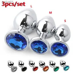 Adult Toys 3 Sizes/set Anal Plug Metal Crystal Removable Butt Plug Stimulator Anal Sex Toys For Women/Couple/Men/Gay Prostate Massage Dildo L230518