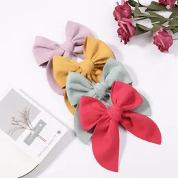 Hair Accessories 5.1Inches Solid Color Bows Clip For Kids Girls Big Bowknot Trailing Hairpins Barrettes Boutique Headwear