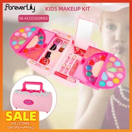 Sets Princess Kids Makeup Set Moda Girls Vestando Bolsa de Cosmética Segurança 56pcs