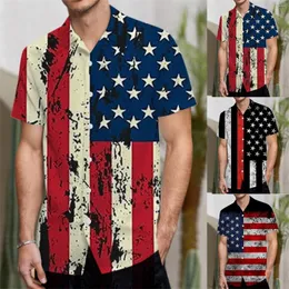 Camisas casuais masculinas bandeira dos EUA Camisa solta Men Beach 4 de julho do Dia da Independência