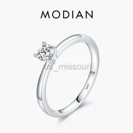 Band Rings Modian 2022 Minimalism 925 Sterling Silver Round Ten Hearts Clear CZ Simple Wedding Ring For Women Statement Engagement Jewelry J230531