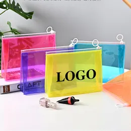 Förvaringspåsar Anpassad logotyp Transparent PVC Cosmetic Bag dragkedja Portable Travel Multi-Function Wash and Gurgle