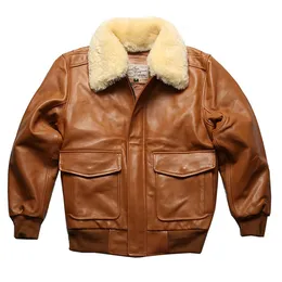 Genuine Leather Jackets Men Bomber Jacket Wool Fur Collar Autumn Winter Coat for Man Waterproof Tops Windbreakers Cotton Padded Thickening Warm Black Brown